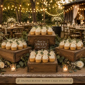 Handmade Rustic Pine Wood Cupcake Stand, Farmhouse Cake Display (10x10 in.)