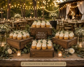 Handmade Rustic Pine Wood Cupcake Stand, Farmhouse Cake Display (10x10 in.)