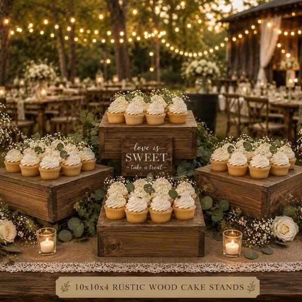 Handmade Rustic Pine Wood Cupcake Stand, Farmhouse Cake Display (10x10 in.)