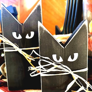 Rustic| Halloween| Black Cat| Decor|Handmade| Distressed Wood|FREE SHIPPING|Handcrafted|Hand-painted|Shelf-Sitter|Farmhouse|Barn Cats|Set