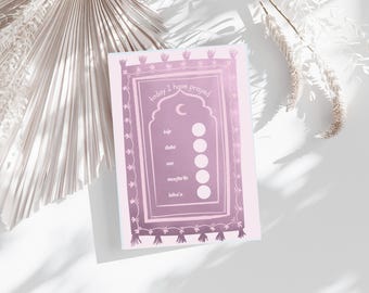Pink Kids Prayer Tracker – Islamic Prayer Learning, Ramadan Gift (Digital Download)
