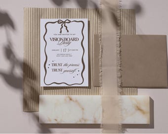 Vision Board Party Invitation – Seller Editable Neutral Template (Digital Download)