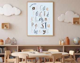 Ramadan Alphabet Kids Poster Blue – Islamic Educational Printable (Digital Download)