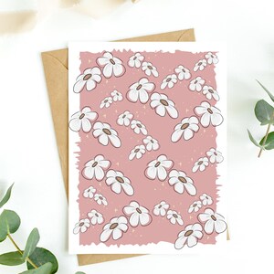 Floral Note Card: White Daisies on Colorful Heavy Cardstock