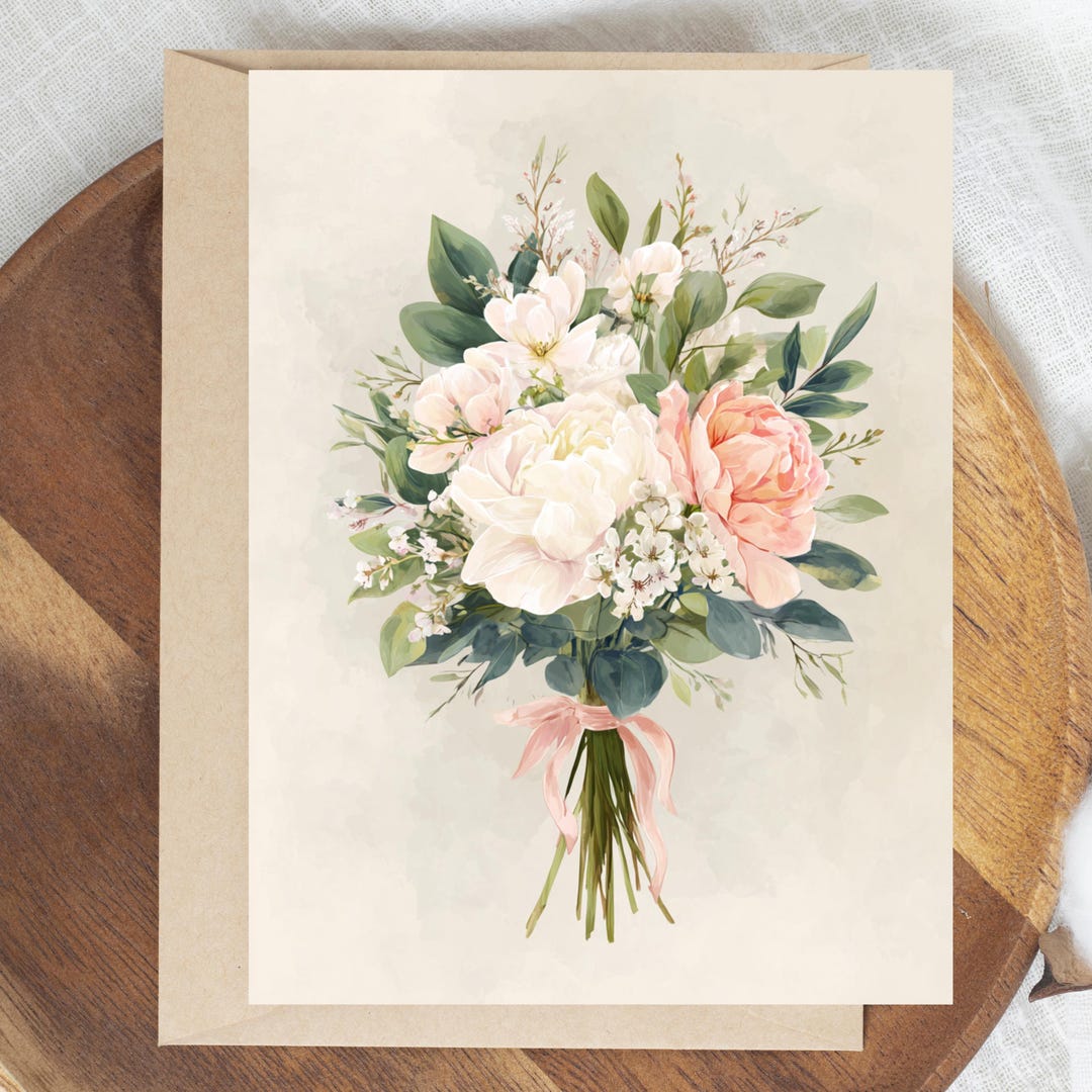 Handmade White Peony Floral Greeting Card, Elegant Watercolor Bouquet ...