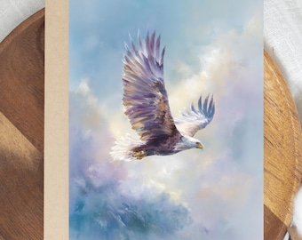 Soaring Bald Eagle Greeting Card, Majestic Bird Note Card, Wild Bird Art Stationery, Blank Graduation or Encouragement Card, Thinking of You