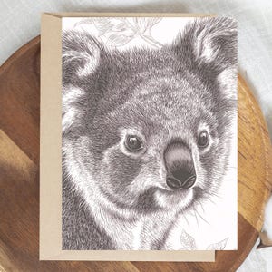 Cute Koala Linocut Style Greeting Card, Cute Animal Illustration Note Cards,  Blank Card, Nature Lover Gift, Animal Art Stationary