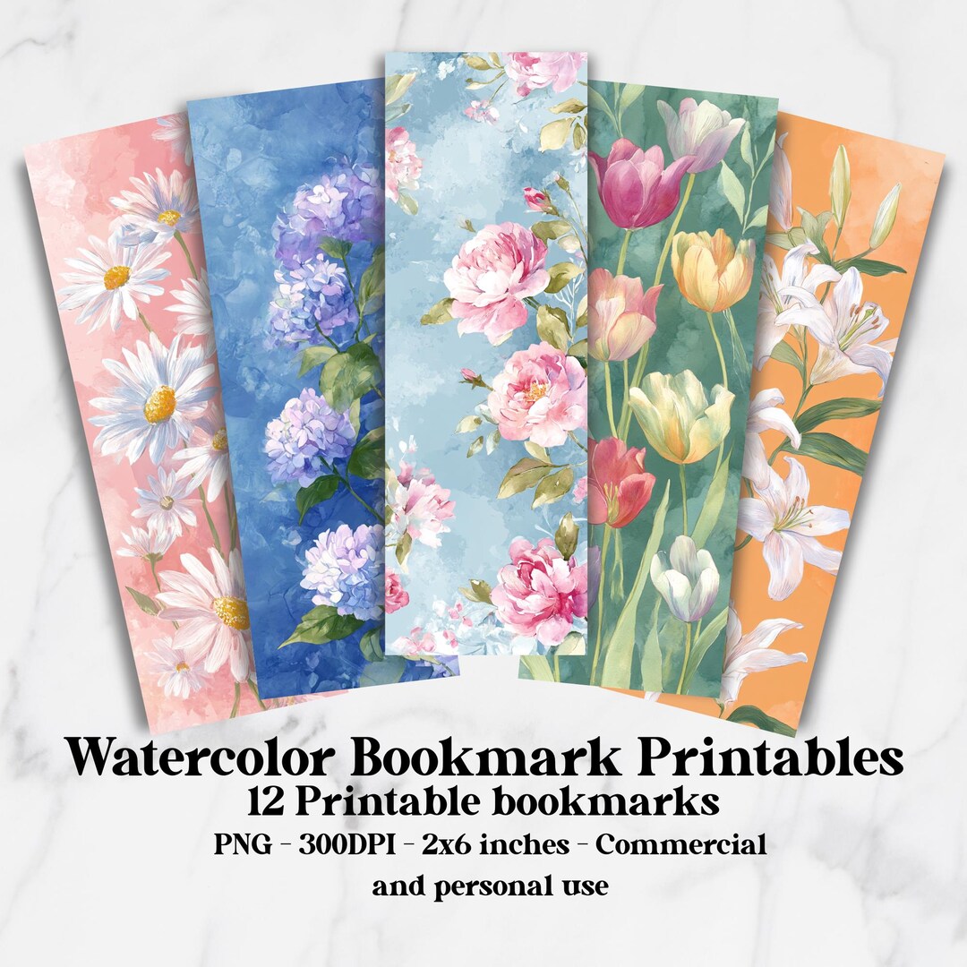 Printable Floral Watercolor Bookmarks, Flower Garden Digital Download ...