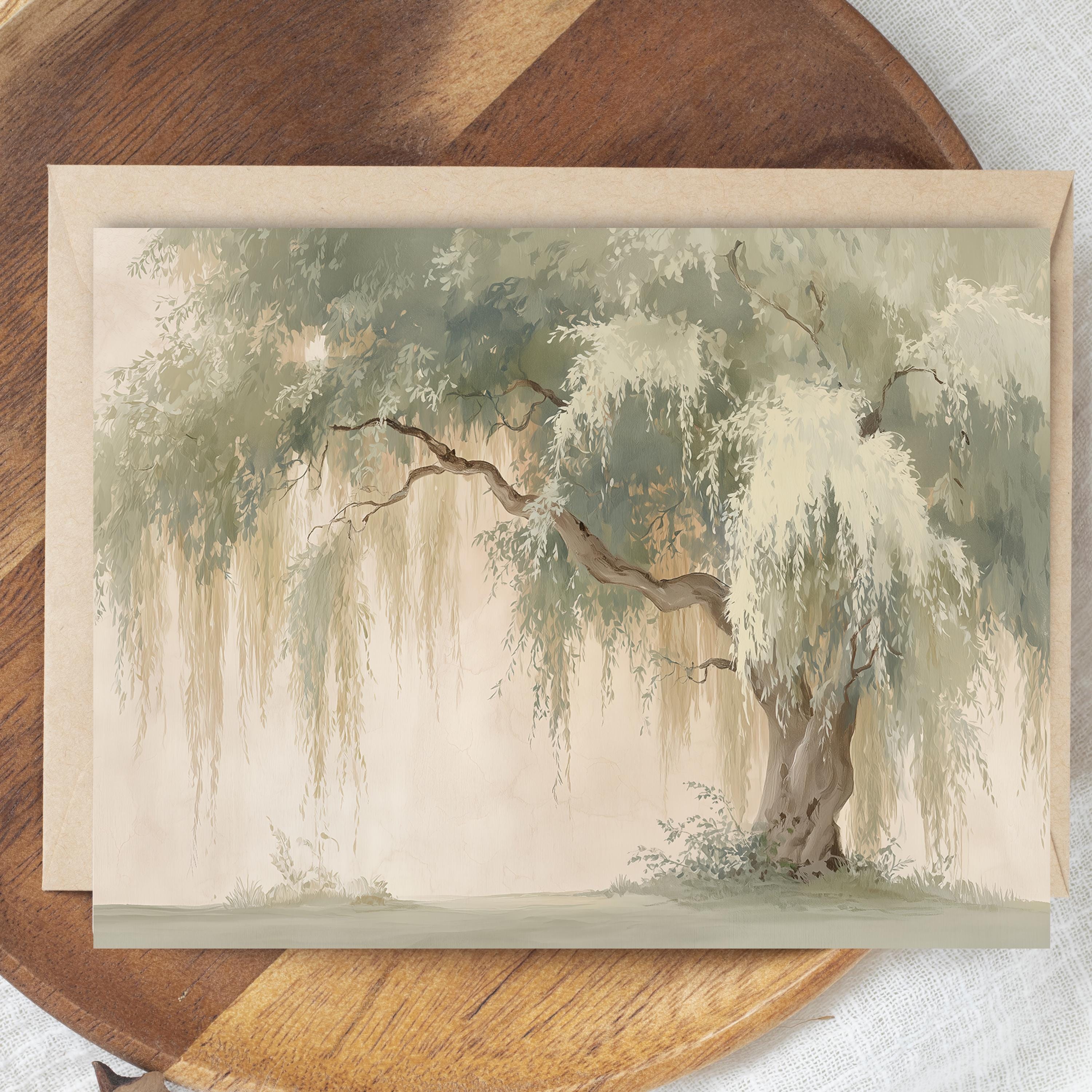 Glicee Weeping Willow Print Card, Serene Landscape Greeting Card