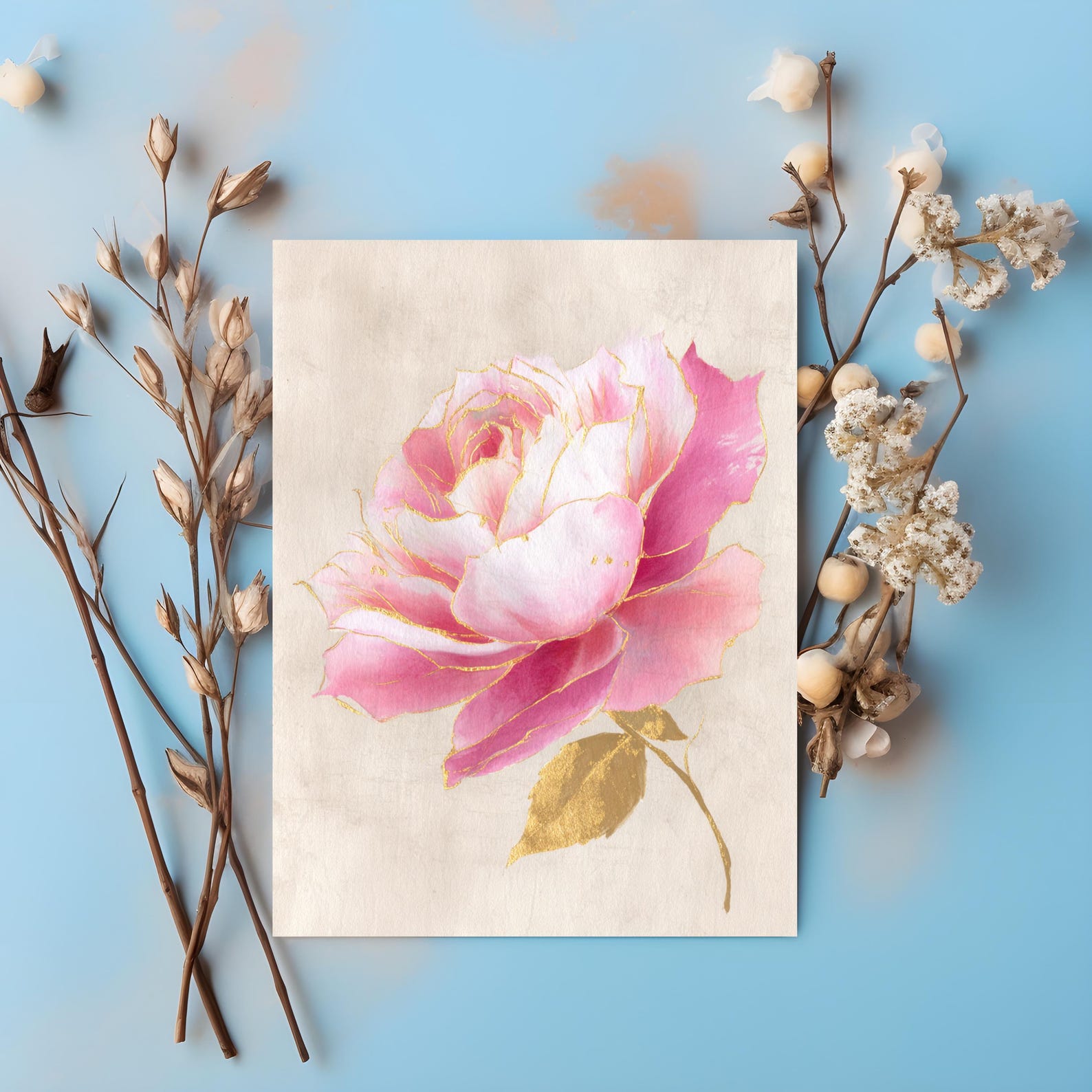 Vintage Pink and Gold Rose Greeting Card: Vintage Rustic Floral Note ...