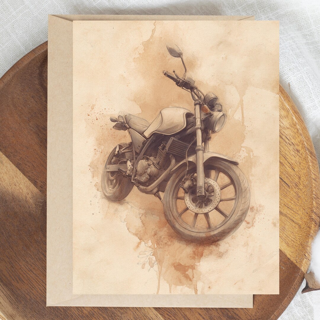 Vintage Motorcycle Note Card, Classic Bike Art Stationery, Vintage Moto ...