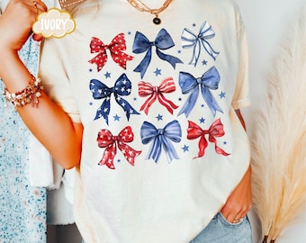 Comfort Colors® Coquette Bow shirt 4 juli, shirt 4 juli, coquette Amerikaanse vlag, shirt patriottisch coquette, patriottisch shirt, cadeau