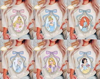 Maglietta Disney Princess dai colori retrò e confortevoli, maglietta Disney Princess Coquette, maglietta per viaggio tra ragazze Disney, maglietta di gruppo Disney, maglietta Disney personalizzata