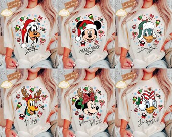 Camiseta navideña familiar a juego Comfort Colors® Disney Mickey y sus amigos, camiseta navideña de Disneyland, camiseta navideña familiar a juego, viaje a Disney