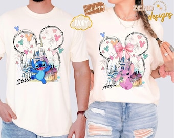 Comfort Colors® shirt Mickey Ear Stitch en Minnie Bow Angel Couple, Disney Stitch Ear Boy-shirt, T-shirt Minnie Bow Angel Girl, Disney Trip-T-shirt