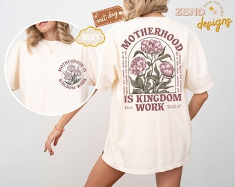 Comfort Colors® Retro Mom Tshirt, Motherhood Is Kingdom Work Shirt, Mothers Day Shirt,Christian Mom Gift,Religious Mom Tee,Mother Day Outfit