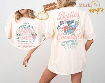 Comfort Colors® Disney Besties Cocktail Club Drink Around The World Shirt, Disney Epcot Drink Tour Tee, Disney Family Matching Trip 2026 Tee