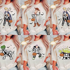 Comfort Colors® Toy Story Skeleton Halloween Shirt, Spooky Season Disney Halloween Shirt, Woody Buzz Lightyear Jessie Halloween Shirt, Gift
