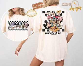 Comfort Colors® Vintage Mickey & Co Est 1928 Shirt, Mickey And Friends Shirt, Disney Family Vacation Checkered Shirt, Disneyland Shirts
