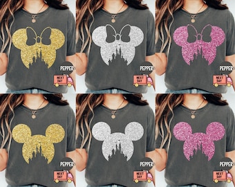 Camiseta familiar Disney Comfort Colors®, camiseta Disney para mujer, camiseta Disney con orejas, camiseta Disney Mickey Minnie, camiseta Disney con purpurina Minnie