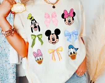Mickey Friends Tee, Minnie Bow Coquette, Comfort Colors  Women's Disneyworld T-shirt, Bow Pluto Daisy Donald Shirt, Cute Disney Top Shirt