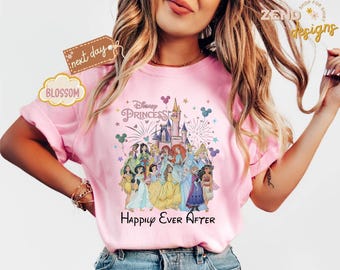 Camisetas de personajes de princesas Disney vintage Comfort Colors®, camiseta de viaje de princesas de WDW, camiseta de princesas Disney para niña, Cenicienta, Rapunzel, Bella