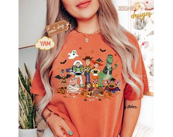 Comfort Colors® Toy Story Halloween Shirt, Disney Pixar Pumpkin Tee, Spooky Toy Friends T-Shirt, Buzz Woody Jessie Slinky Dog Tee