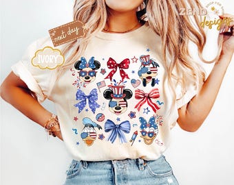Noeud coquette Comfort Colors® Chemise patriotique Mickey et ses amis 4 juillet Disney, WDW Family America 4 juillet, t-shirt rouge, blanc et bleu des États-Unis