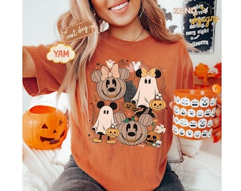 Comfort Colors® Retro Mickey Minnie Halloween Couple Shirts, Mickey Ghost Shirt, Minnie Ghost Shirt, Spooky Season Shirt, Disney Halloween