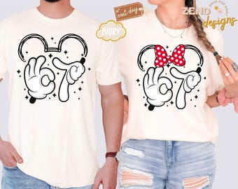 Camiseta con el meme "Mickey y Minnie Six Seven" de Disney Comfort Colors®, divertida y moderna camiseta con el número Six Seven, camiseta navideña con el número 67 de Mickey Couple