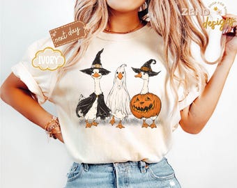 Comfort Colors® Boo Geist Gans Shirt, Halloween Gans Shirt, Halloween Geschenk für Shirt, Nur ein gruseliges Gans Shirt, lustige Gänseskelett Hexe