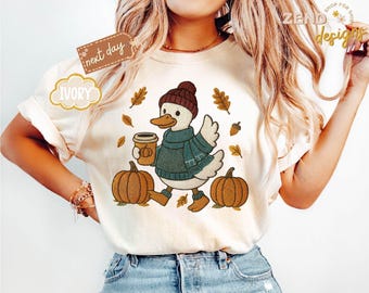 Komfort Farben Lustiges Gänse Herbst Shirt, es ist Herbst Shirt, Kürbis Gewürz Herbst, Gänse & Kürbis Shirt, Ente Herbst Kaffee Shirt, gemütlicher Herbst, Geschenk