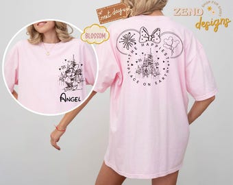 Comfort Colors® Custom Minnie Schloss Shirt, der glücklichste Ort der Welt Shirt, Disneyland Urlaub, Disney Familien Reise Shirt, Magic Kingdom