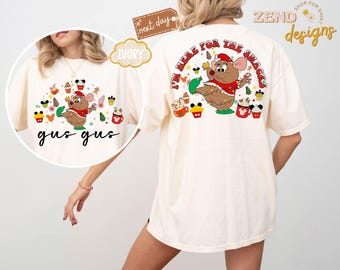 Comfort Colors® Gus Gus Christmas Shirt, I'm Here For The Snacks Xmas Tee, Disneyland Christmas Trip Shirts, Cinderella Jaq and Gus Xmas Tee