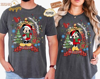 Comfort Colors® Retro Disney Very Merry Christmas Shirt, Custom Disney Christmas All Characters Shirt, Disney Family Christmas Shirts