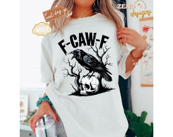 Comfort Colors® F-Caw-F Lustiges Krähen-Shirt, schwarze Krähe Mond-Raben Unisex T-Shirt, lustiges freches Raben-Liebhaber-Geschenk, Herbst-Art, Natur-inspiriert