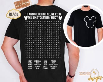 Camisetas interactivas divertidas de Disney Comfort Colors®, camisetas Disney para papá, camisetas Disney de doble cara con rompecabezas de espera en la fila, camisetas Disneyland