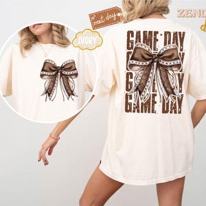 Comfort Color Coquette Bow Gameday Shirt, Baseball Mom Shirt,Sports Mama Gift,Preppy Aesthetic Shirts,Football Bow Shirt,Pink Coquette Shirt