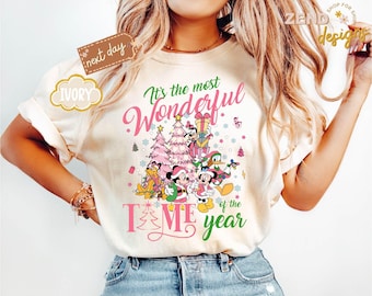 Comfort Colors® Vintage It's The Most Wonderful Time of The Year Disney Christmas Shirt, Cartoon Mickey and Friends Christmas Party Shirt