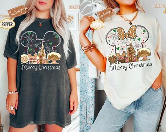 Maglietta Comfort Colors Disney Merry And Christmas Couple, maglietta Disney Minnie Mouse Gingerbread, Disney Family Vacation, maglietta per viaggi in famiglia