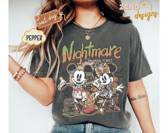 Comfort Colors® Vintage Mickey & Minnie Skeleton Nightmare On Main Street Shirts, Mickey Skeleton Shirts, Disney Trip Halloween 2025 Shirts