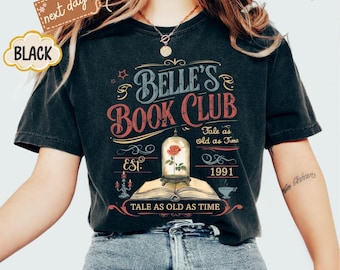 Maglietta Comfort Colors® Vintage Retro Belle's Book Club, Maglietta La Bella e la Bestia, una storia vecchia come il tempo, Maglietta Belle Principessa, Maglietta per amanti dei libri