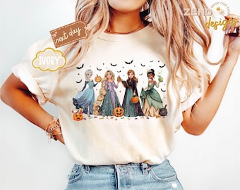 Comfort Colors® Retro Disney Princess Halloween Fall Shirt, Disneyworld Girls Trip Tee, Spooky Season Disney Family Trip Shirt