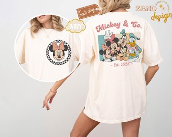 Camiseta personalizada retrô Comfort Colors Mickey & Amigos, Camiseta de férias da Disney, Camiseta xadrez para viagem em família ao Magic Kingdom, Camiseta WDW Disneyland