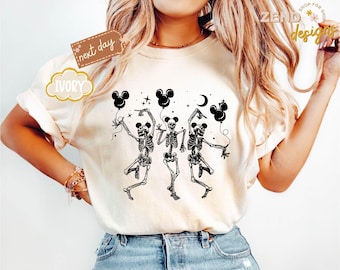 Comfort Colors® Disney Halloween Party Dancing Skeleton Mickey Ears Shirt, Disneyland Family Shirt, Disneyland Halloween,Funny Skeleton Gift