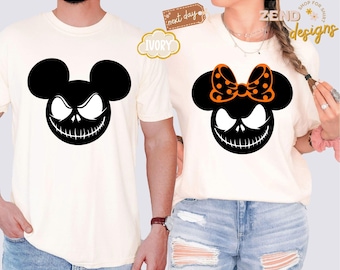 Camiseta de Halloween de Disney de Comfort Colors®, camiseta de Mickey y Minnie, camiseta de Jack y Sally, camiseta de la temporada espeluznante, camiseta de calabaza, regalo de Halloween de Disney