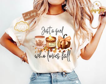Comfort Colors® Nur ein Mädchen, das Herbst Shirt liebt, Kaffee Shirt, Kürbis Coquette Shirt, gemütliches Vibes T-Shirt, Herbst Liebhaber T-Shirt, Halloween Geschenk