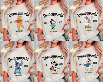 Retro Disneyworld Est 1971 Florida-skjorta, söt Musse Pigg och vänner-t-shirt, Disney-t-shirt med alla karaktärer, WDW Disneyland-födelsedagsmatchande skjortor