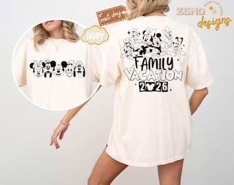 Comfort Colors® ディズニー 2026 ファミリーバケーションシャツ、ディズニーワールド ミッキーと仲間たち、ディズニーファミリー 2026 シャツ、レトロなディズニーワールド旅行