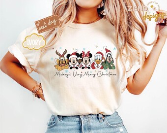 Comfort Colors® Retro Disney Very Merry Christmas Shirt, Mickey And Friends Christmas Shirt, WDW Disneyland Matching Christmas Shirt